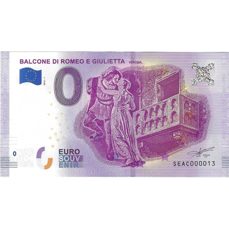 Billet Euro Souvenir 0 € – Balcone di Romeo e Giulietta – Vérone (Italie) – 2018.