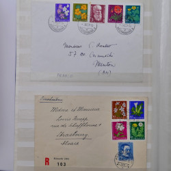 Collection spécialisée timbres de Suisse Pro Juventute 1913-1960 sur enveloppe.