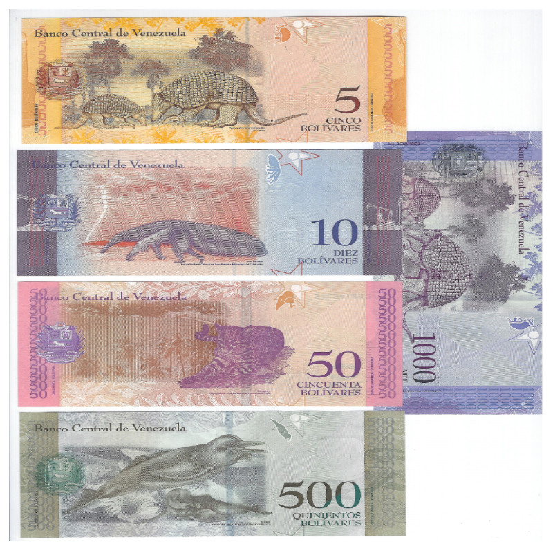 Venezuela série de 5 billets de banque neufs.