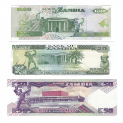 Zambie 3 billets de banque neufs.