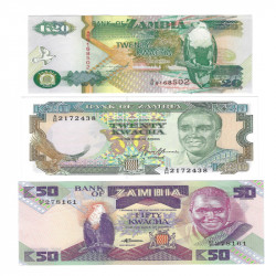 Zambie 3 billets de banque neufs.