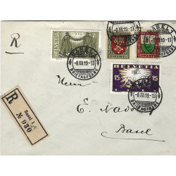 Suisse timbres N°170-172-173-174 oblitérés sur lettre recommandée de Basel 1919.