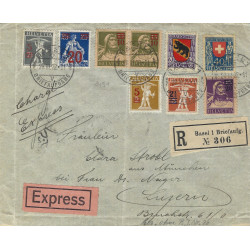 Suisse timbres N°179-184 et 186-187 oblitérés sur lettre recommandée de Basel 1922.
