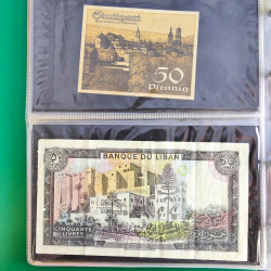 Lot de 50 billets de banque anciens du monde en album.