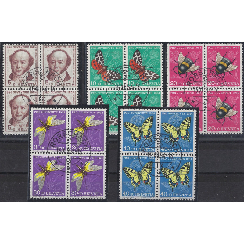 Suisse timbres pour la jeunesse N°553-557 série en blocs de 4 oblitérés.