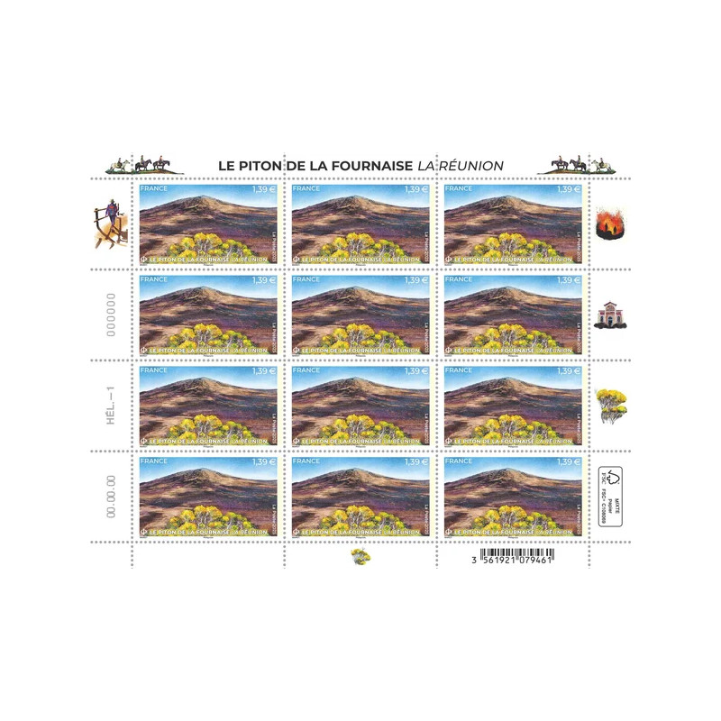 Timbre Le Piton de la Fournaise en feuillet de France N°F183 neuf**.