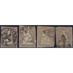 Suisse Helvetia timbre N°26a-b-c-d lot de 4 exemplaires pour étude.