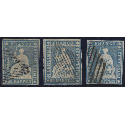 Suisse Helvetia timbre N°27 lot de 3 exemplaires pour étude.