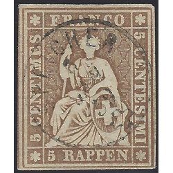 Suisse Helvetia timbre N°26b lot de 4 exemplaires pour étude.