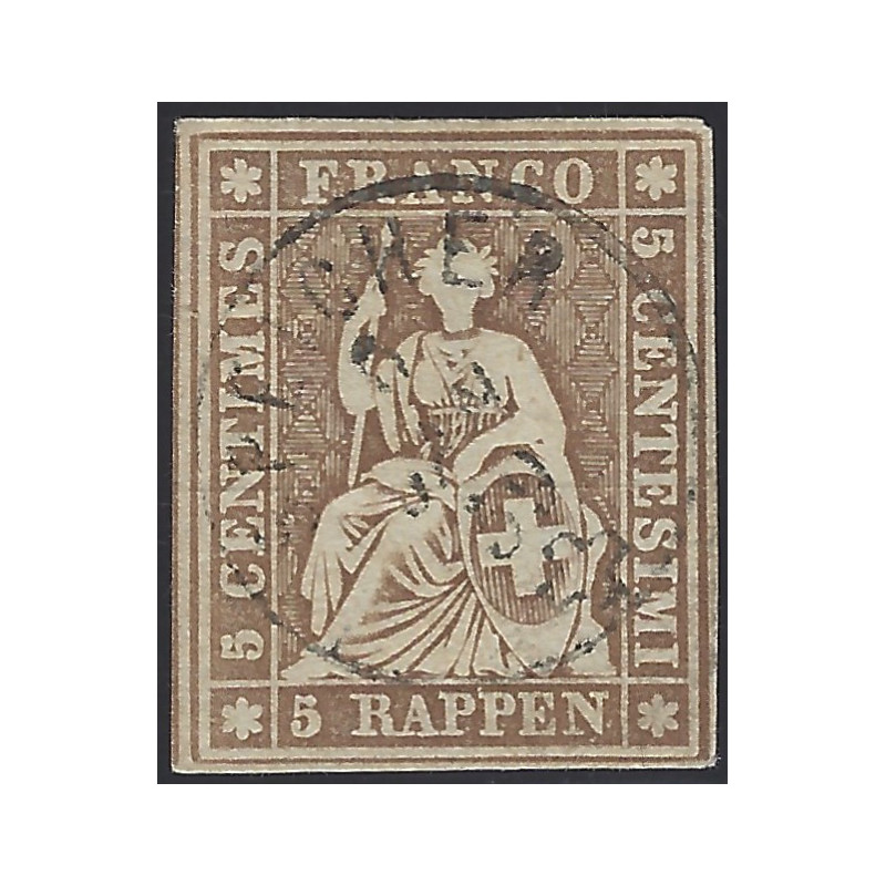 Suisse Helvetia timbre N°26b lot de 4 exemplaires pour étude.