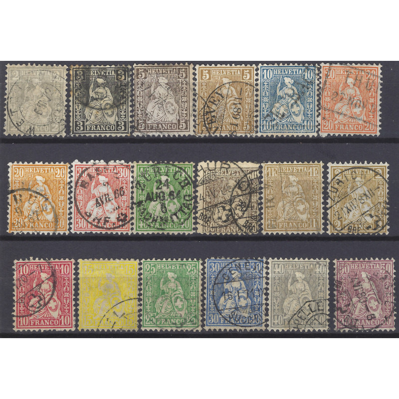 Suisse Helvetia assise timbres N°33-48 séries oblitérés.