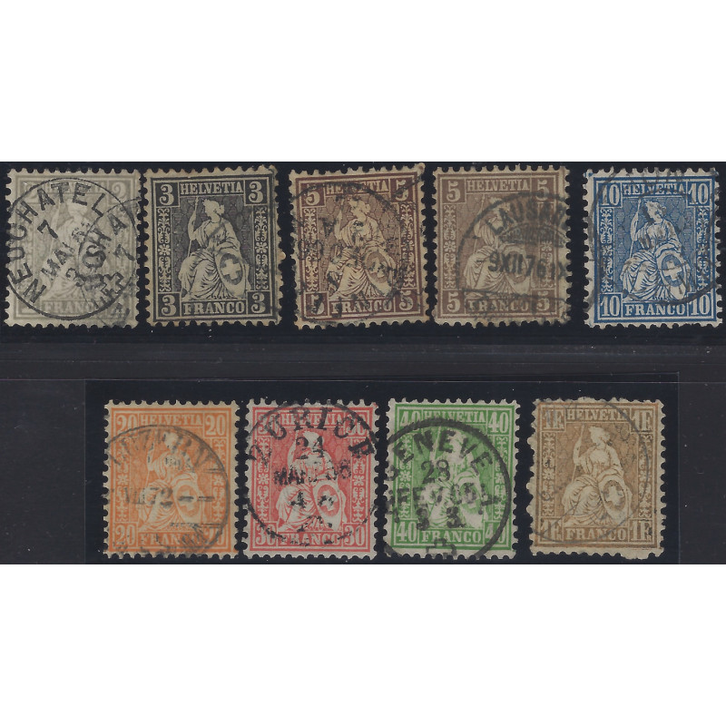 Suisse Helvetia assise timbres N°33-41 lot oblitéré.