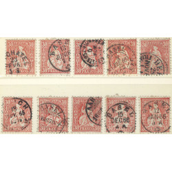 Suisse Helvetia assise timbre N°38 lot de 10 exemplaires pour étude.