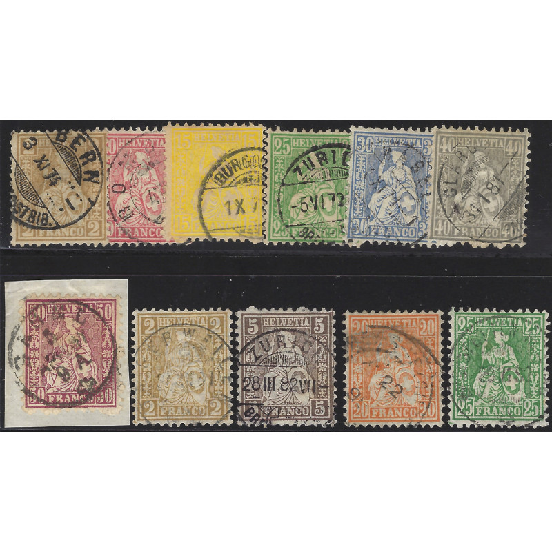 Suisse Helvetia assise lot de timbres oblitérés.