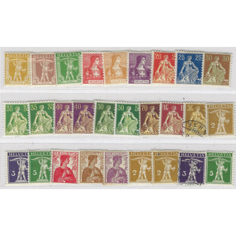 Suisse Helvetia timbres N°113-136 séries neufs* et oblitérés.