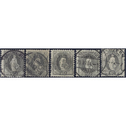 Suisse Helvetia débout timbres N°75 / 92 lot 5 exemplaires pour étude.