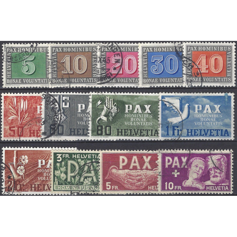 Suisse Pax timbres N°405-417 série oblitéré.