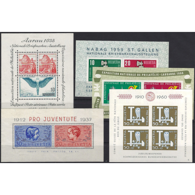 Suisse lot de 5 blocs feuillets de timbres entre N°3-17 neuf*.