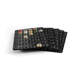 Feuilles noires Compart pour ranger 35 muselets de champagne.