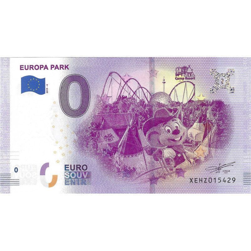 Billet Euro souvenir Europa Park Camp Resort 2019.