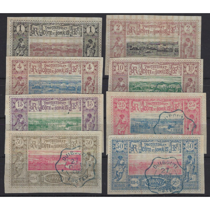 Cote des Somalis lot de 8 timbres neufs et oblitérés émis en 1894-1900.