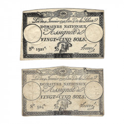 France lot de 2 assignats de 25 sols N°Ass-25f.