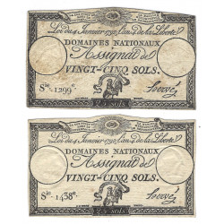 France lot de 2 assignats de 25 sols N°Ass-25f.