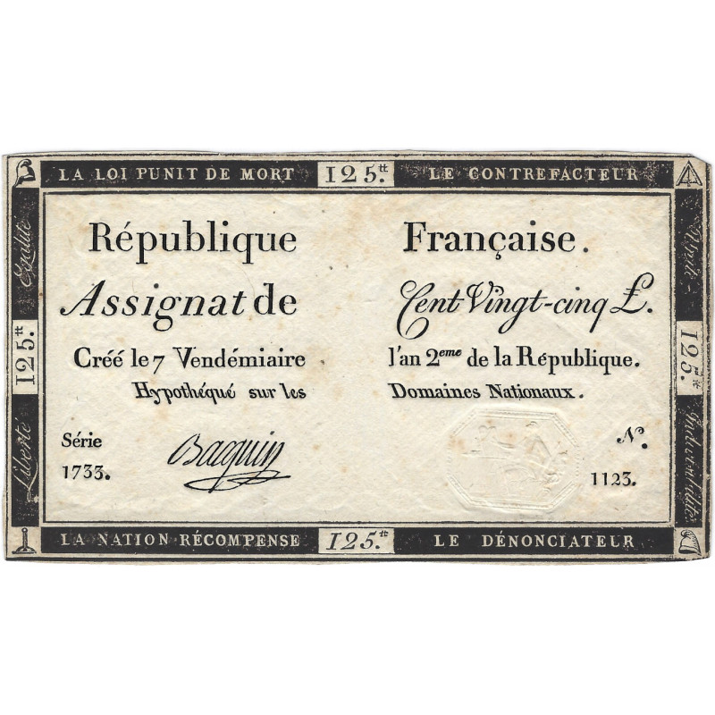 France Assignat de 125 livres N°Ass-44a.