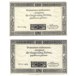 France lot de 2 assignats de 25 livres N°Ass-43a.