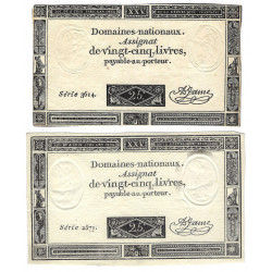 France lot de 2 assignats de 25 livres N°Ass-43a.