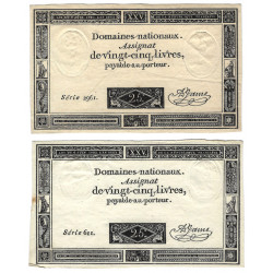 France lot de 2 assignats de 25 livres N°Ass-43a.