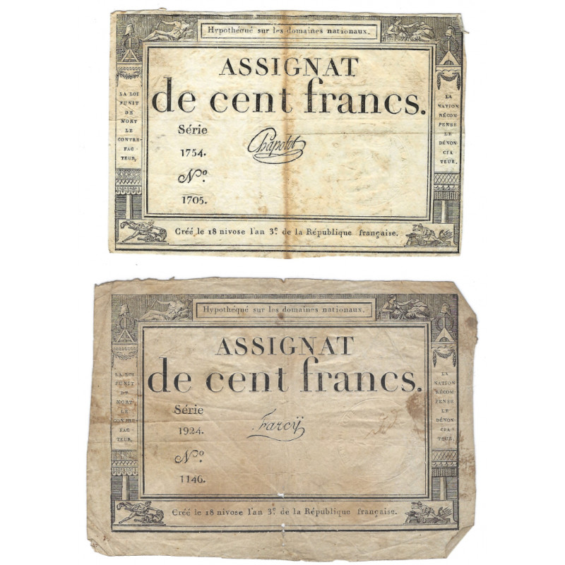 France lot de 2 assignats de 100 francs N°Ass-48a.