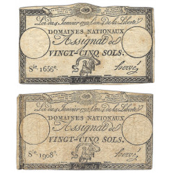 France lot de 2 assignats de 25 sols N°Ass-25f.