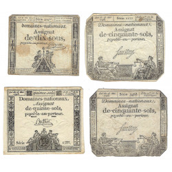 France lot de 4 assignats émis entre 1792-1793.