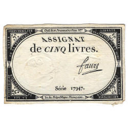 France Assignat de 5 livres N°Ass-46a feuille de 6 exemplaires.
