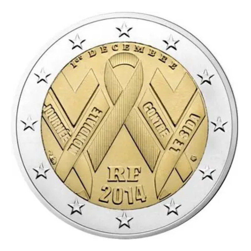 2 euros commémorative France 2014 - SIDACTION, Ruban rouge.