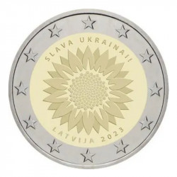 2 euros commémorative Lettonie 2023 - Tournesol pour l'Ukraine.