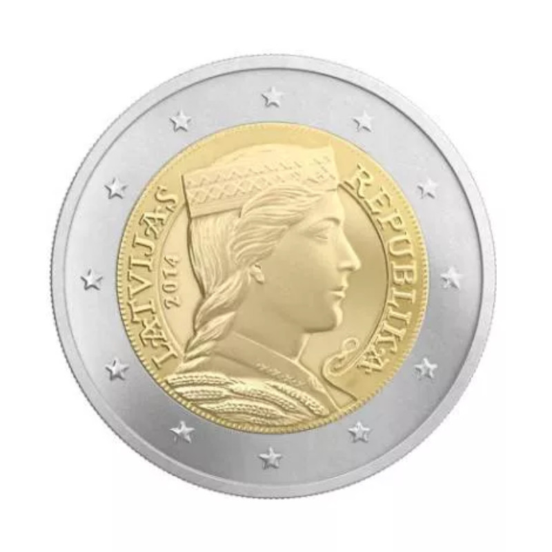 2 euros Lettonie 2014 face nationale - Jeune femme Letton.