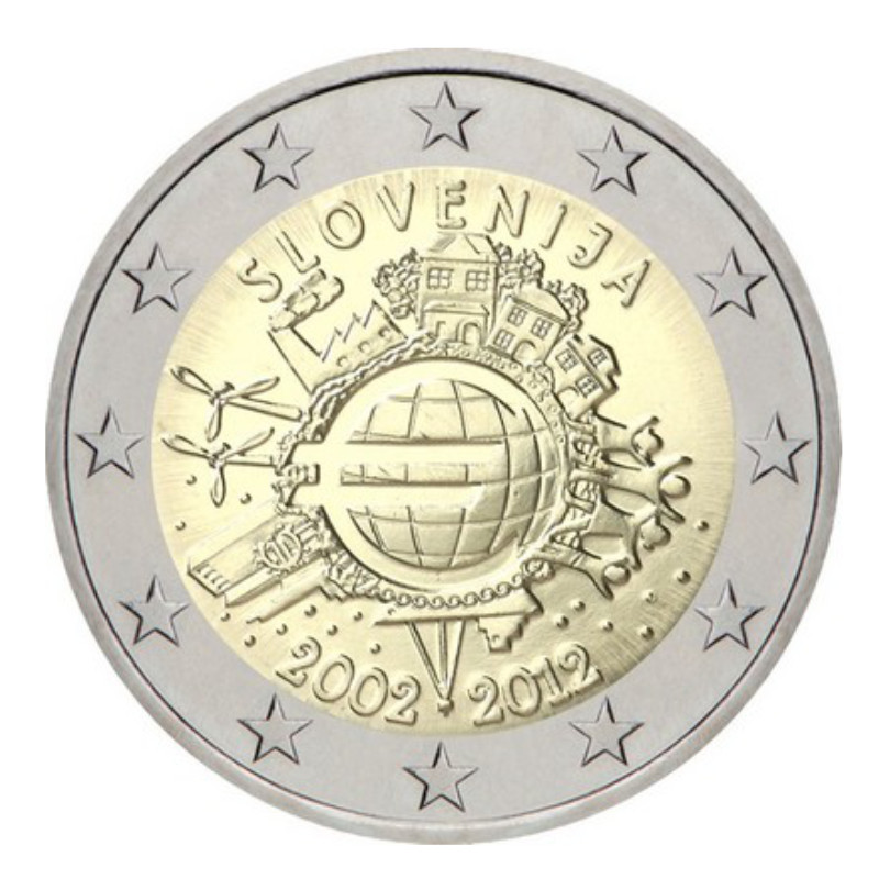 2 euros commémorative Slovénie 2012 - 10 ans de l'Euro.