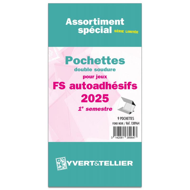 Assortiment de pochettes pour jeux timbres autoadhésifs FO/FS 2025 premier semestre.