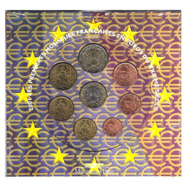 Coffret série monnaies euro France 2001 BU - Monnaie de Paris.