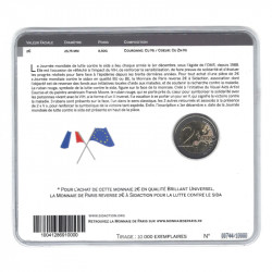 2 euros commémorative coincard BU France 2014 SIDACTION, Ruban rouge.