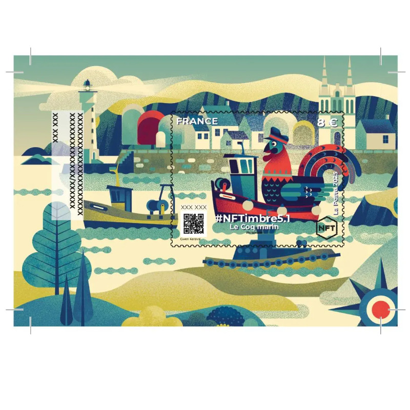 Feuillet crypto timbre NFTimbre5.1 Le Coq marin autoadhésif.