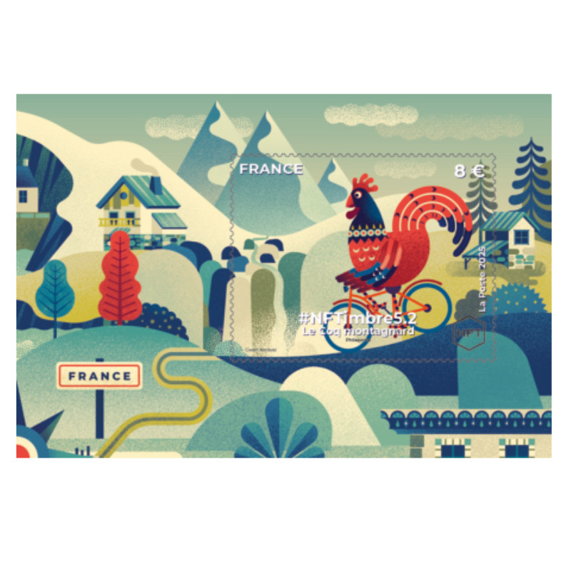 Feuillet crypto timbre NFTimbre5.2 Le Coq montagnard autoadhésif.