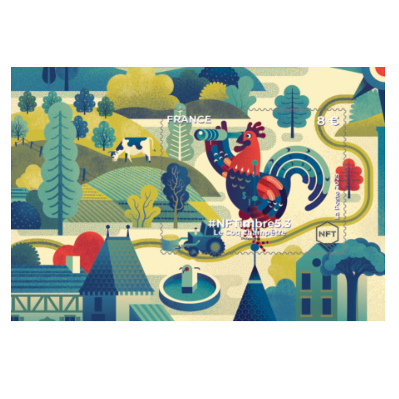Feuillet crypto timbre NFTimbre5.3 Le Coq champêtre autoadhésif.