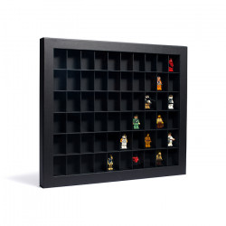 Vitrine noire de présentation pour 60 petits objets de collection.