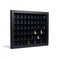 Vitrine noire de présentation pour 60 petits objets de collection.