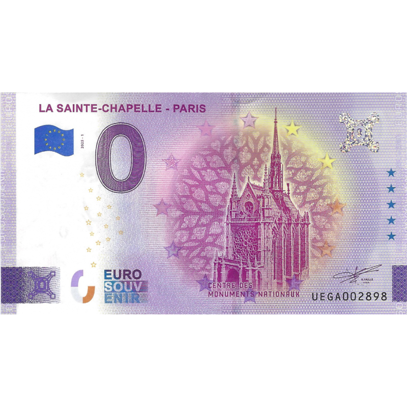 Billet Euro souvenir La Sainte-Chapelle Paris 2025.