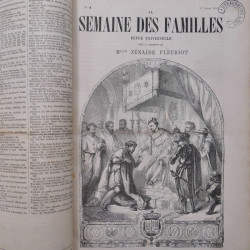Revues la semaine des familles reliées 1876-1877 avec plus de 20 oblitérations fer à cheval Strasbourg.