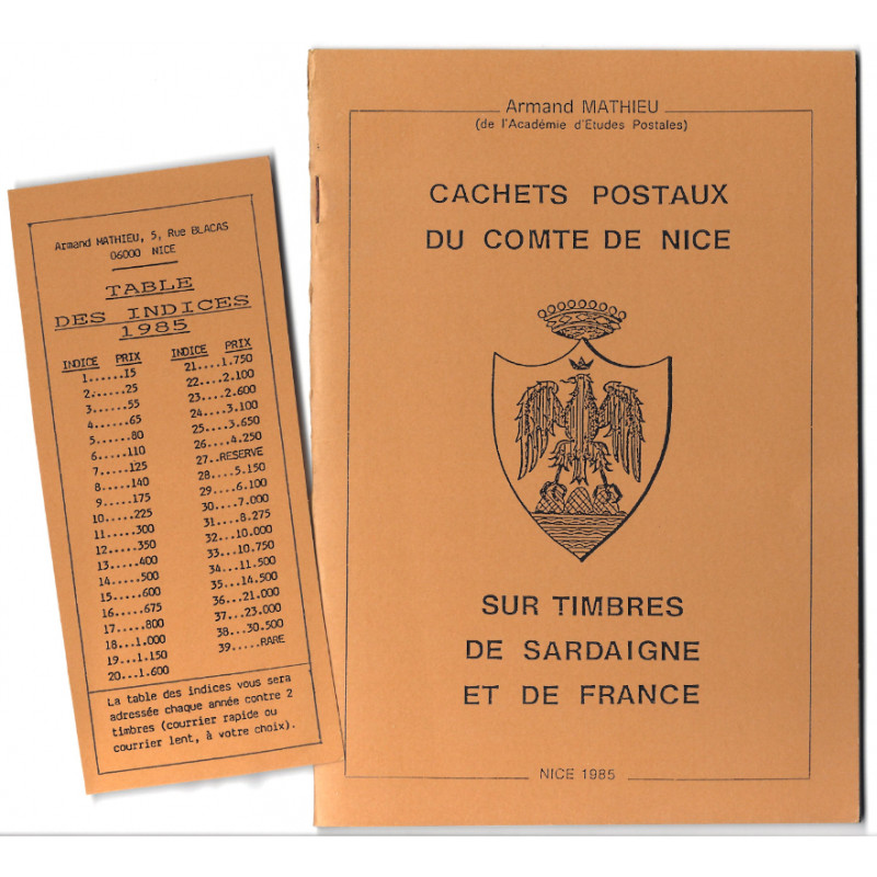Cachets postaux du Comte de Nice sur timbres de Sardaigne et France, Armand Mathieu.